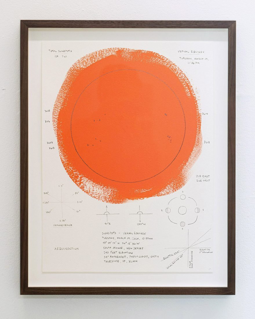 Matthew Deleget, Sunspots - Vernal Equinox, Tuesday, March 19, 2024, 10:53am, 2024, Gouache and graphite on cold press watercolor paper, 15 x 11 inches unframed, 18 x 14 inches framed