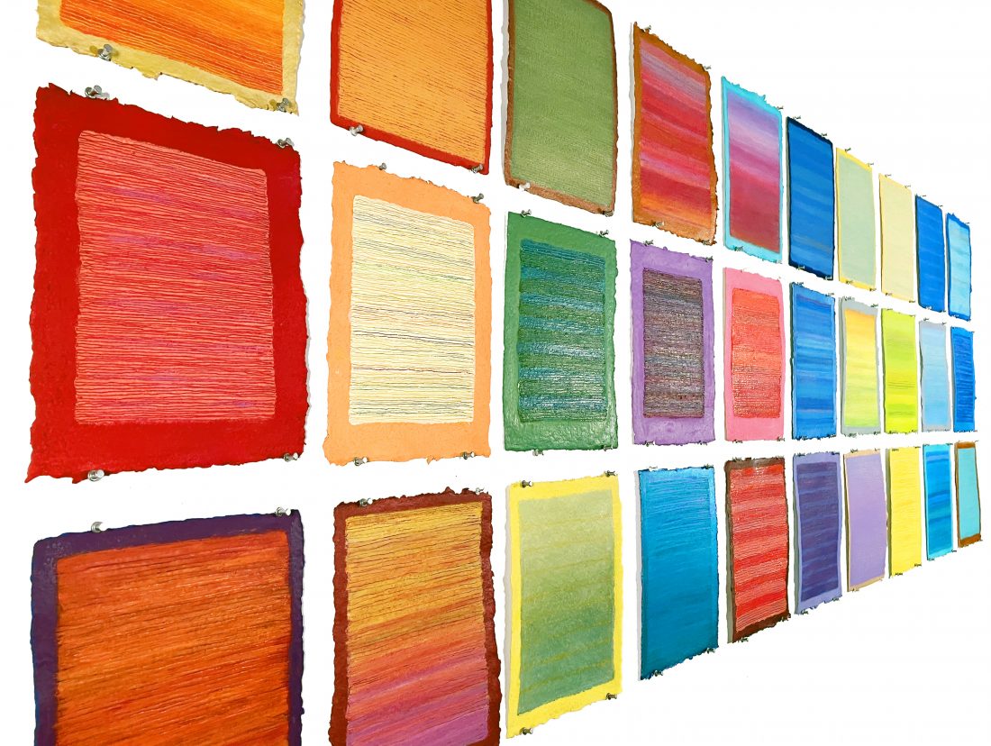 Studio view of paintings on paper from the series Vico by Joanne Mattera