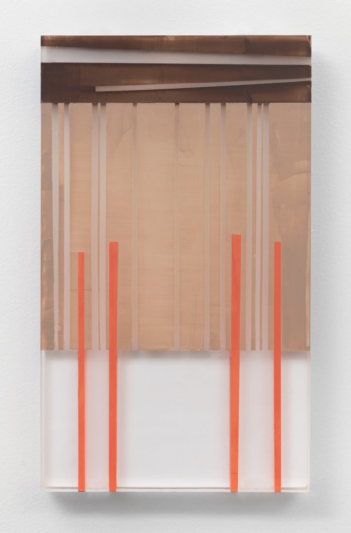 Orange and Brown abstract painting referencing a Louisiana Waterthrush